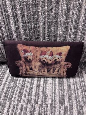 Holiday Puppy Fold-Over Clutch in Brown and Cream
